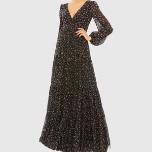 Ieena for Mac Duggal Floral Tiered Long Sleeve Maxi Dress, SZ 14